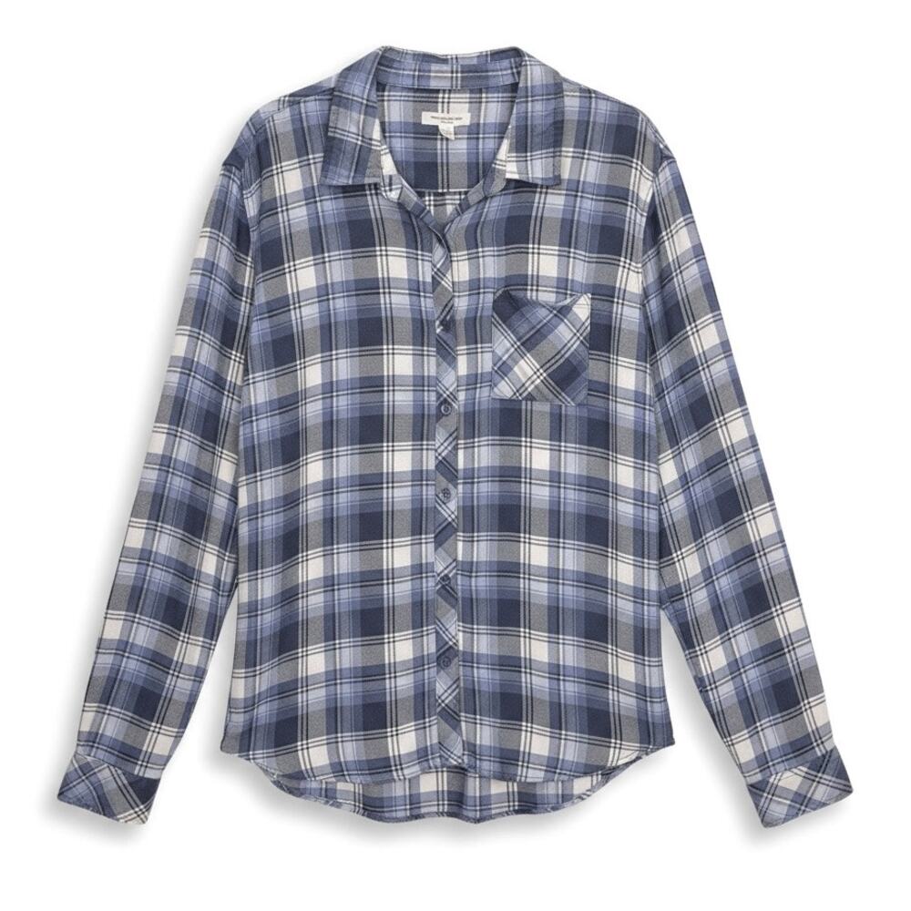 BEACH LUNCH LOUNGE Women's BUTTON UP Lightweight PLAID SHIRT Blue White Size XL